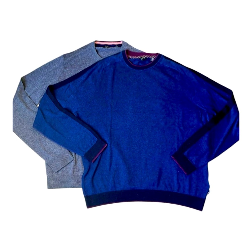 Lot of 2 Men’s Ted Baker London Merino Cashmere Crew Neck Pullover Sweaters XL